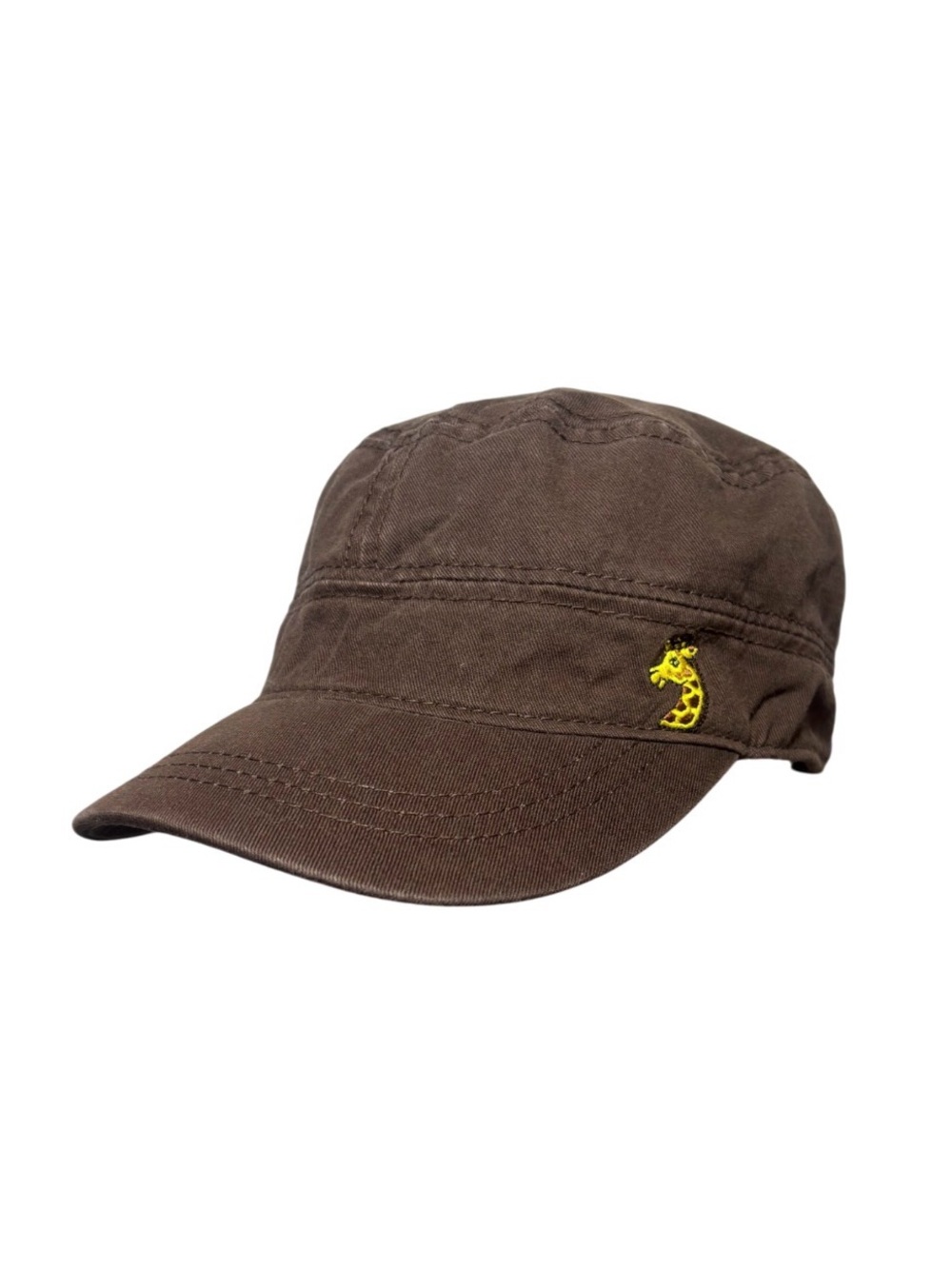 KOORINGAL Brown Military-Style Cap with Yellow Giraffe Embroidery